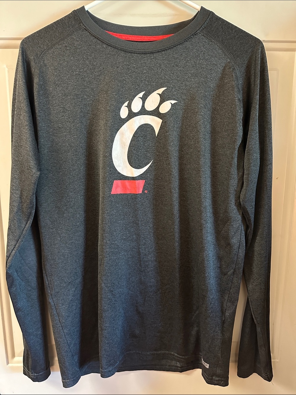 Majestic Charcoal Long-Sleeve Performance Tee with Cincinnati White & Red Logo